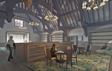Rendering of the interior of a library